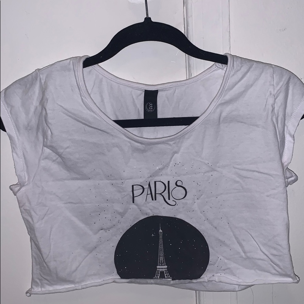 White crop top with Paris and Eiffel Tower logo